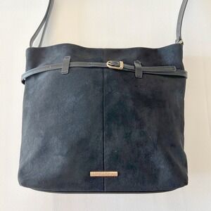 House of Harlow 1960 Wms Crossbody Bag Medium Black Suede Belted Boho Chic